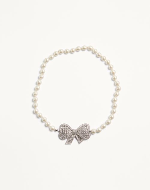 Valentino Garavani - Trop Chou Necklace In Metal, Baroque Glass Beads, And Swarovski® Crystals - Palladium/crystal - Woman - Fashion Jewelry