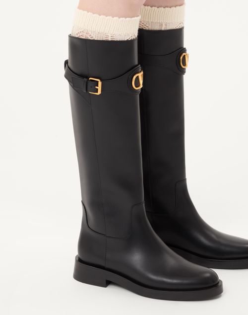 Valentino Garavani - Vlogo Signature Calfskin Boot 30mm - Black - Woman - Boots