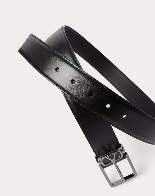 Valentino Garavani - Mini Vlogo Signature Calfskin Belt 35 Mm - Black - Man - Belts - M Accessories