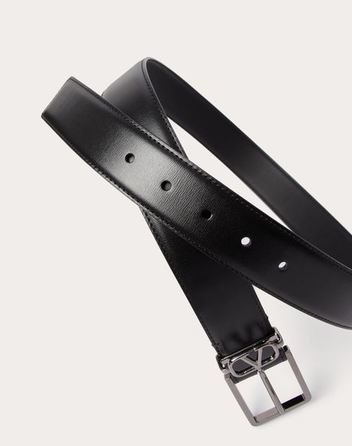 Valentino Garavani - Cinturón De Cuero De Becerro Con El Mini Vlogo Signature De 35 mm De Altura - Negro - Hombre - Cinturones