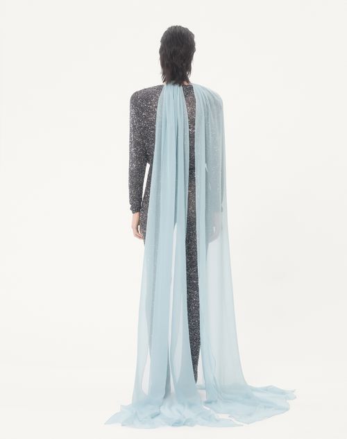 Valentino - Cape Longue En Mousseline - Bleu D'azur - Femme - Vestes Et Manteaux