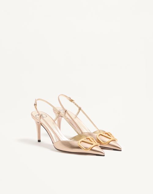 Valentino Garavani - Vlogo Signature Slingback Pump In Laminated Nappa Leather 80mm - Champagne - Woman - Pumps