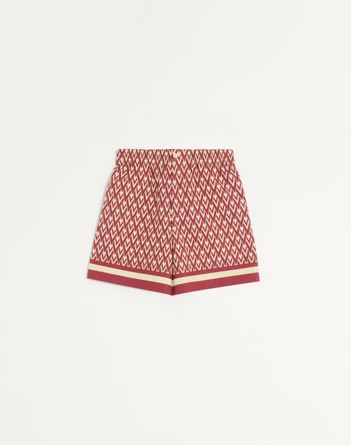 Valentino - Cotton Popeline Bermuda Shorts With Toute La V Print - Red/cream - Man - Trousers And Shorts