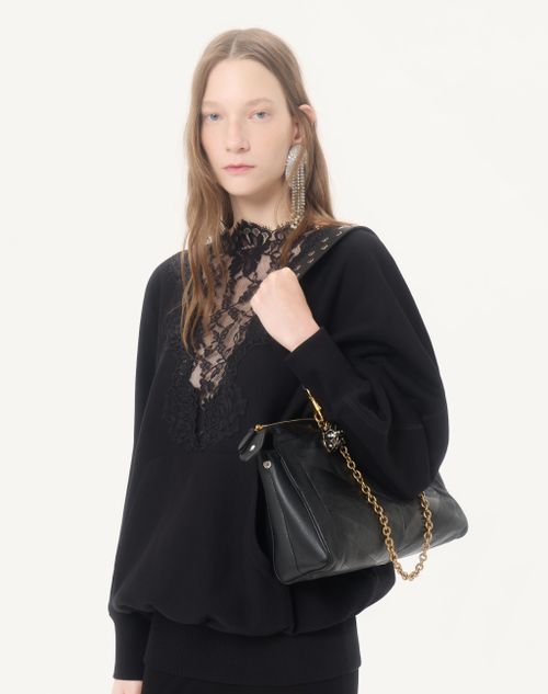 Valentino - レース コットンジャージー スウェットシャツ - ブラック - ウィメンズ - Tシャツ & スウェット