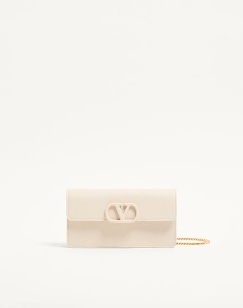 Valentino Garavani - Portafoglio Con Catena Vlogo Signature In Vitello Granato - Light Ivory - Donna - Pochette
