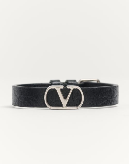Valentino Garavani - Bracciale Vlogo Signature In Vitello Granato - Nero - Uomo - Gioielli