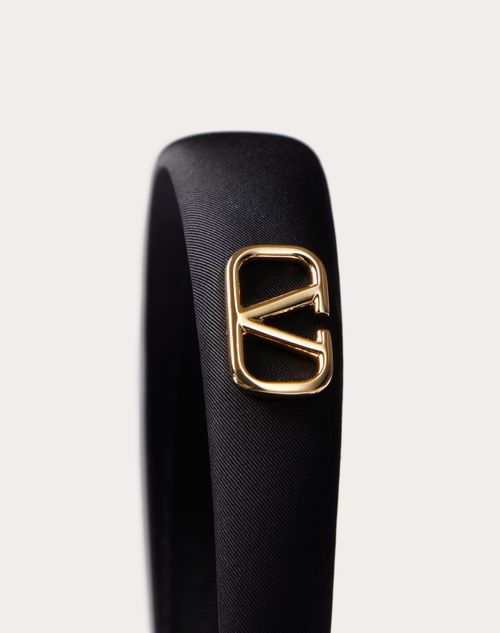 Valentino Garavani - Vlogo Signature Silk Headband With Metal Vlogo Signature Applique' - Black/gold - Woman - Hair Accessories