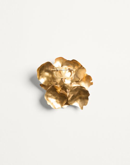 Valentino Garavani - Jardin Aquatique Brooch In Metal, Fabric And Shells - Antique Brass - Woman - Jewelry