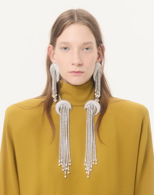 Valentino - Abito Midi In Georgette Con Piume - Ocra - Donna - Abiti