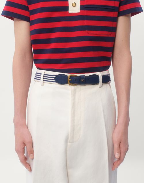Valentino Garavani - Vlogo Signature Calfskin Belt 35 Mm - White/blue/worker - Man - Belts