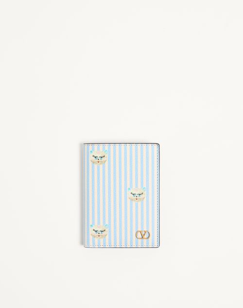 Valentino Garavani - Valentino Garavani Vlogo Signature Wallet In Grainy Calfskin With Le Chat De La Maison Print - Azure/ivory - Man - Wallets And Small Leather Goods