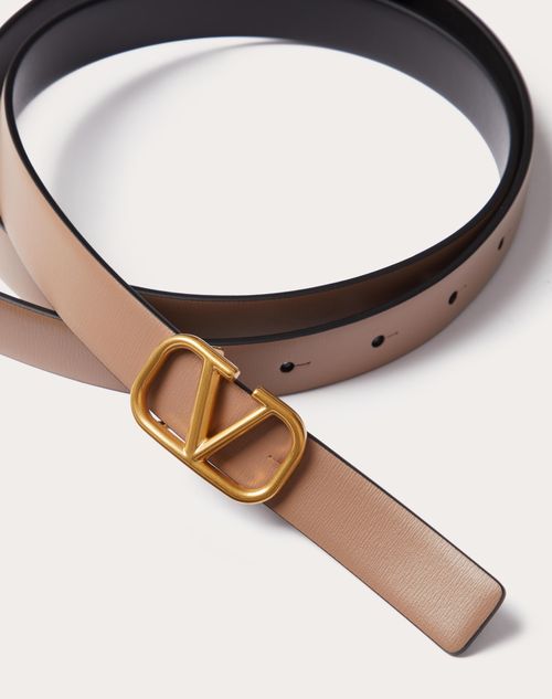 Valentino Garavani - Reversible Vlogo Signature Belt In Glossy Calfskin 20 Mm - Smokey Brown/black - Woman - Belts - Accessories