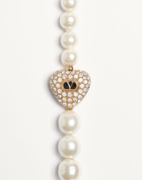 Valentino Garavani - Coeur Royal Necklace In Metal, Enamel, Pearls And Swarovski® Crystals - Gold/black/crystal/cream - Woman - Jewellery
