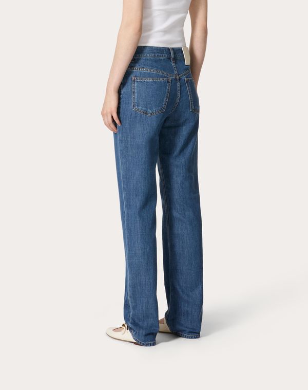 Shop Valentino Blue Medio Denim Trousers Woman Denim 28