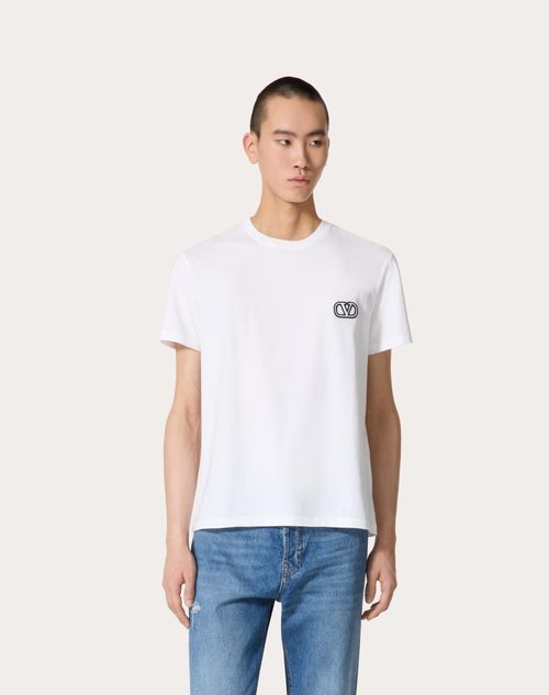 Cotton T-shirt With Vlogo Signature Patch for Man in White | Valentino US