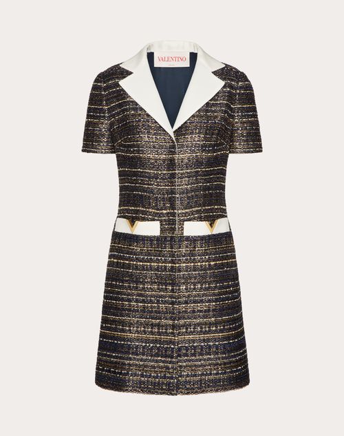 Valentino - Tweed Party Dress - Navy/ivory/gold - Woman - Dresses