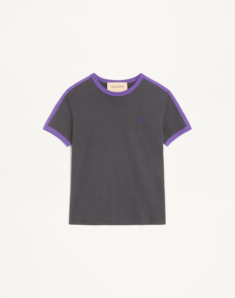 T-shirt Coton Bandes Latérales VLogo Anthracite/Violet — Valentino