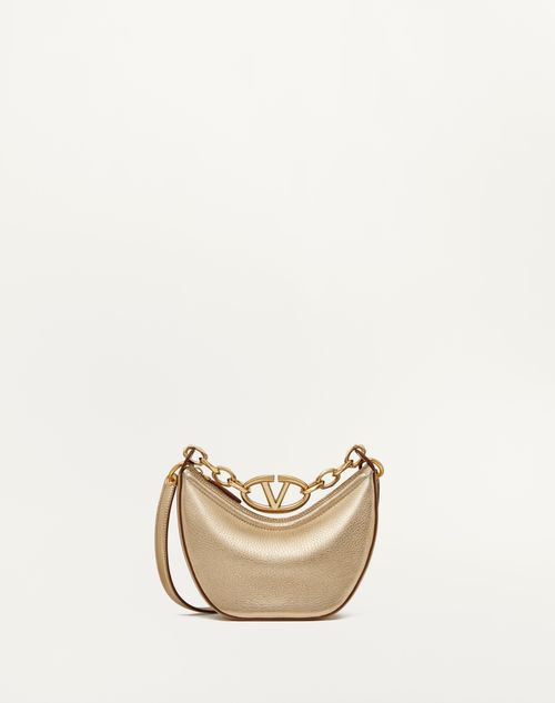 Valentino Garavani - Vlogo Moon Mini Hobo Bag In Metallic Calfskin With Chain - Mekong - Woman - Shoulder Bags
