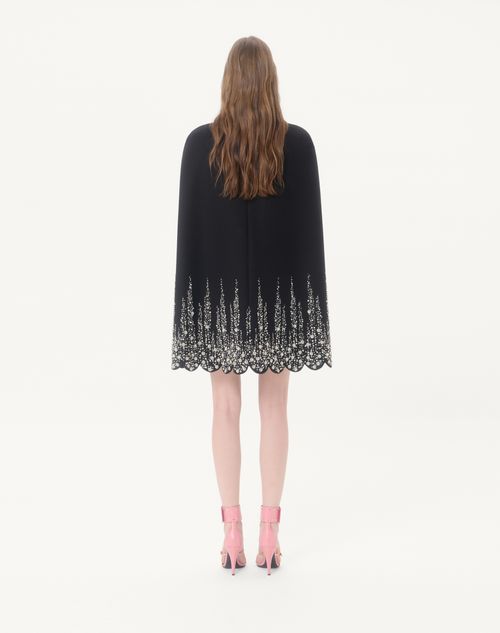 Valentino - Embroidered Compact Drap Cape - Black/silver - Woman - Coats And Outerwear