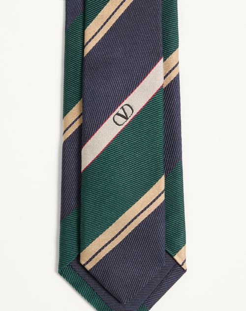 Valentino Garavani - Corbata Valentie En Jacquard De Seda Con Rayas Regimentales - Verde/azul/marfil - Hombre - Corbatas