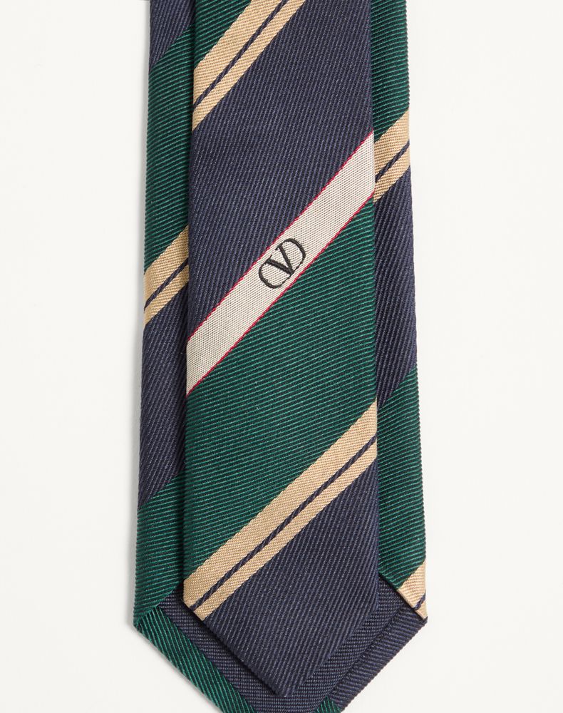 Valentino Garavani Valentie Jacquard Regimental Silk Tie Man Green/Blue/Ivory Uni