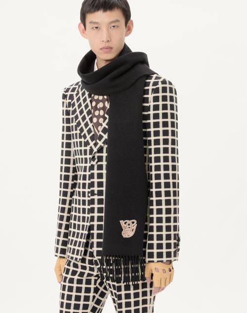 Valentino Garavani - Valentino Garavani Embroidered Wool And Cashmere Scarf - Black - Man - Accessories