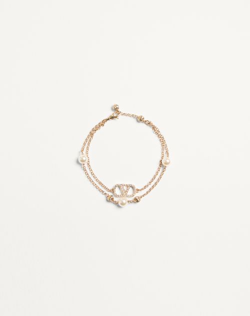Valentino Garavani - Vlogo Signature Bracelet In Metal, Pearls And Swarovski® Crystals - Gold/cream/crystal - Woman - Jewellery