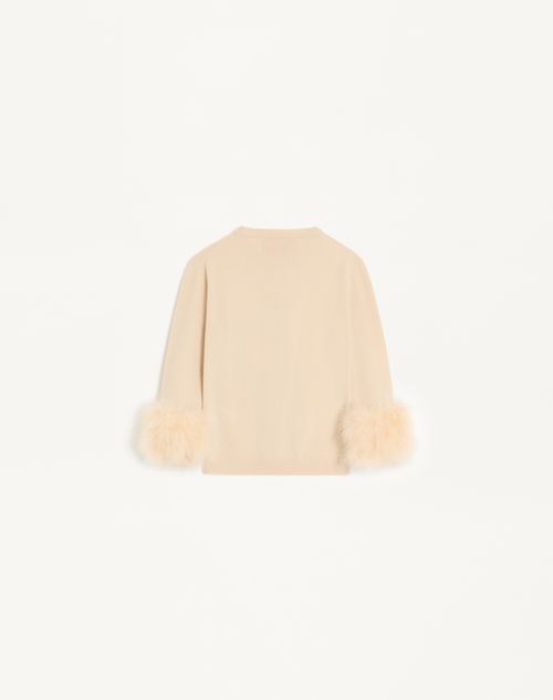 Valentino - Cardigan With Feathers - Birch - Woman - Knitwear