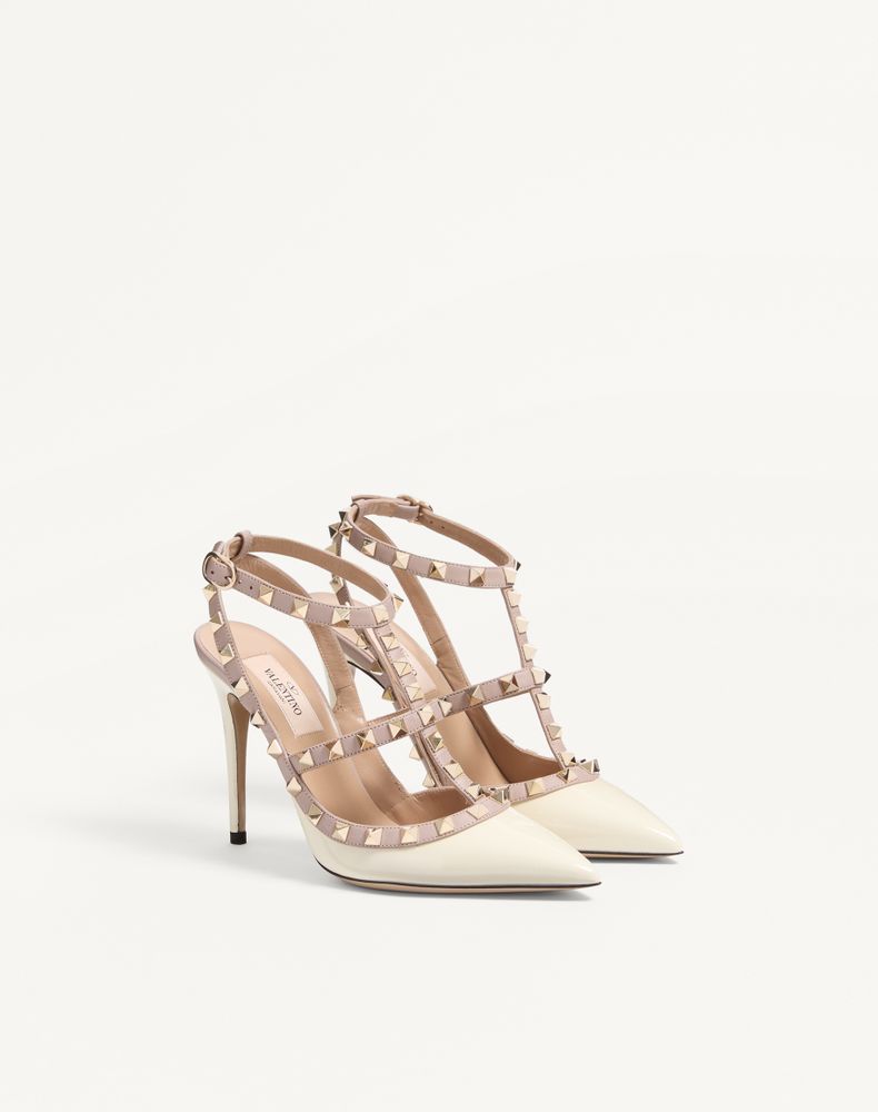 Valentino Garavani Patent Rockstud Caged Pump 100Mm Woman Ivory/Poudre 34.5