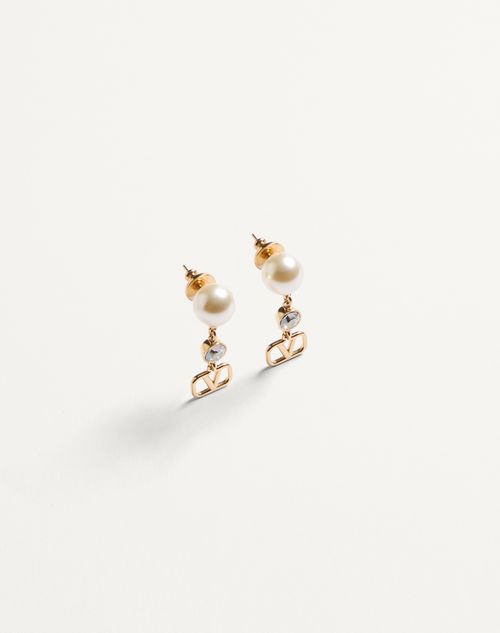 Valentino Garavani - Vlogo Signature Earrings In Metal, Pearl And Swarovski® Crystals - Gold - Woman - Jewellery