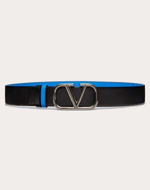 Valentino Garavani - Cintura Reversibile Vlogo Signature In Vitello 40 Mm - Nero/blu - Uomo - Cinture