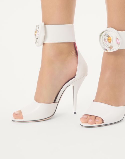 Valentino Garavani - Drip Rose Kidskin Sandal With Crystals 105mm - White - Woman - Sandals