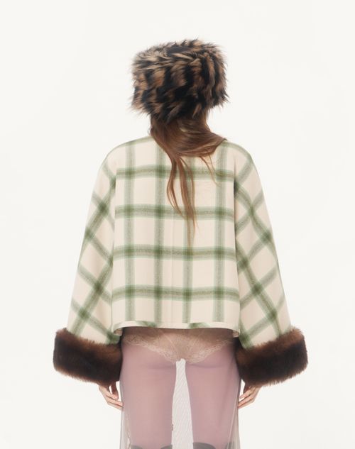 Valentino - Gabán De Macro Window Con Piel De Oveja - Vainilla/verde/marrón - Mujer - Abrigos Y Chaquetas