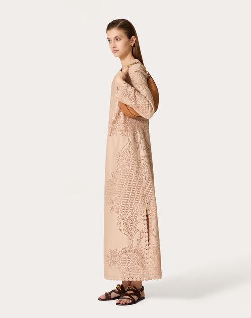 Valentino - Valentino Cotton Guipure Jardin Plat Long Dress - Poudre - Woman - Woman Ready To Wear Sale