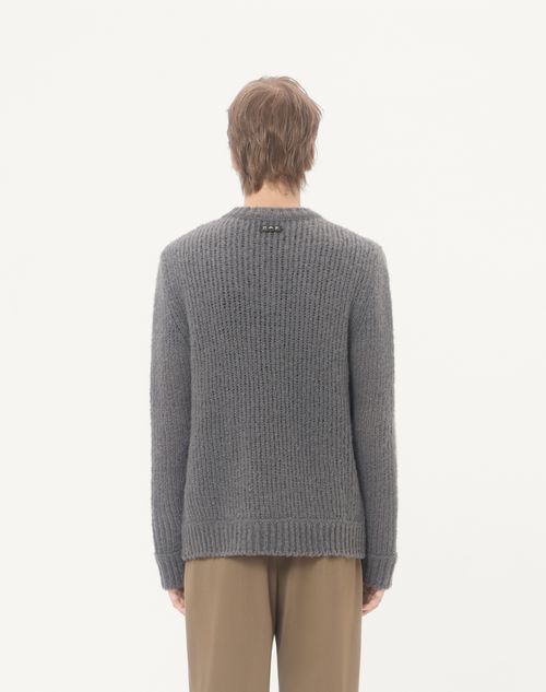 Valentino - Valentino Sweater In Wool And Nylon Blend With Studded Leather Loop - Dark Grey - Man - Knitwear