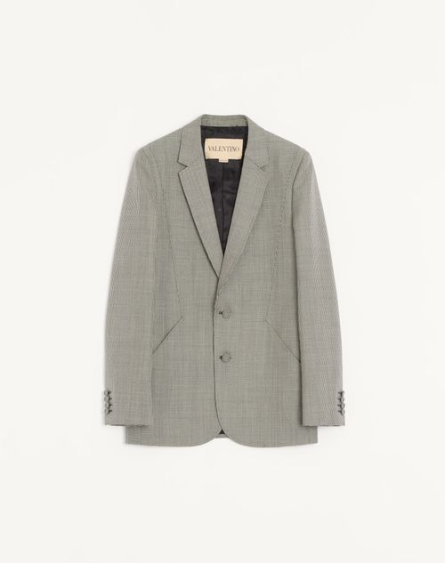 Valentino - Valentino Single-breasted Wool Jacket With Houndstooth Pattern - Ivory/black - Man - Coats And Blazers