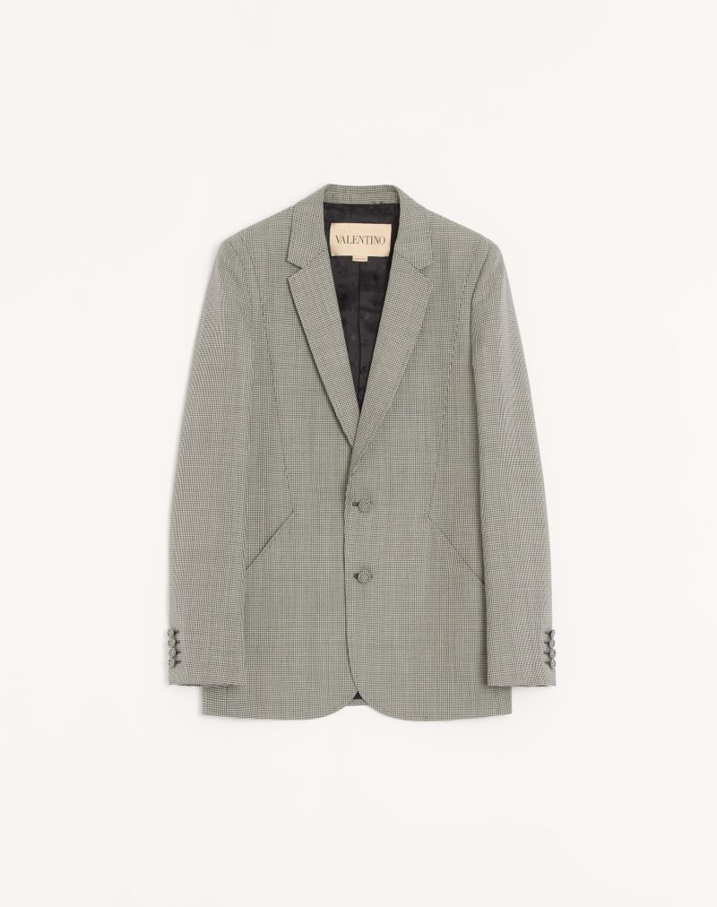 Veste Droite Laine Pied-de-poule Ivoire/Noir — Valentino