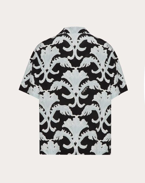 Valentino - Silk Bowling Shirt With Metamorphos Wall Print - Black/pearl Grey - Man - Shirts