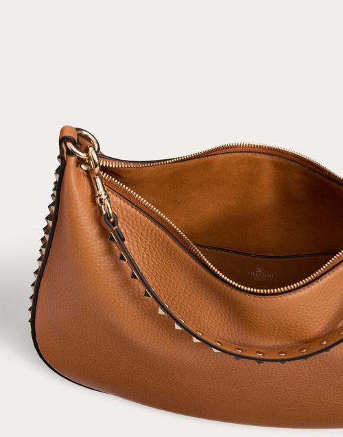 Valentino Garavani Rockstud Hobo Bag In Grainy Calfskin for Woman in Almond Valentino IE