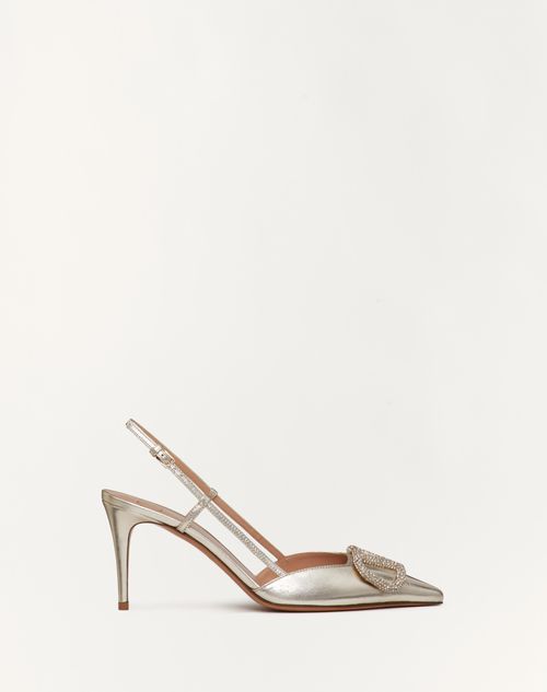 Valentino Garavani - Vlogo Glow Laminated Nappa Slingback Pump 80 Mm / 3.15 In. - Platinum - Woman - Partywear