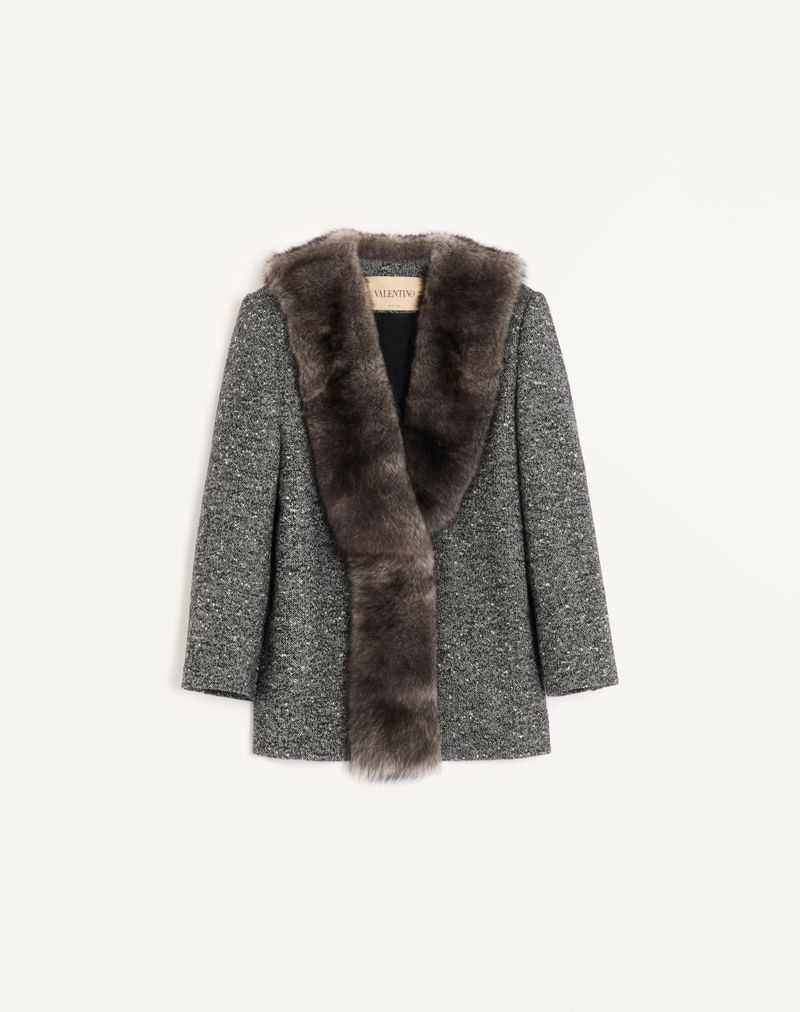 VALENTINO シェブロンブークレ シアリング シングルブレストカバン