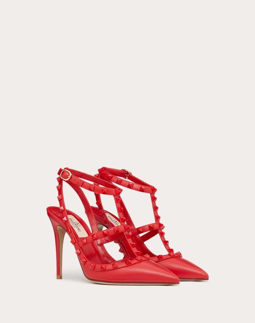 Valentino Garavani - Pumps Rockstud Mit Farblich Abgestimmten Riemchen Und Nieten 100 Mm - Rouge Pur - Frau - Pumps