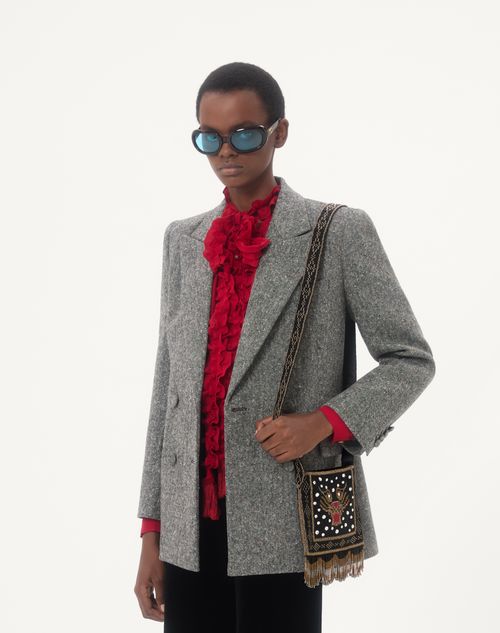 Valentino Garavani - Petit Sac Porté Épaule Valentino Garavani Nellcôte Brodé Avec Franges - Noir - Femme - Sacs Porté Épaule