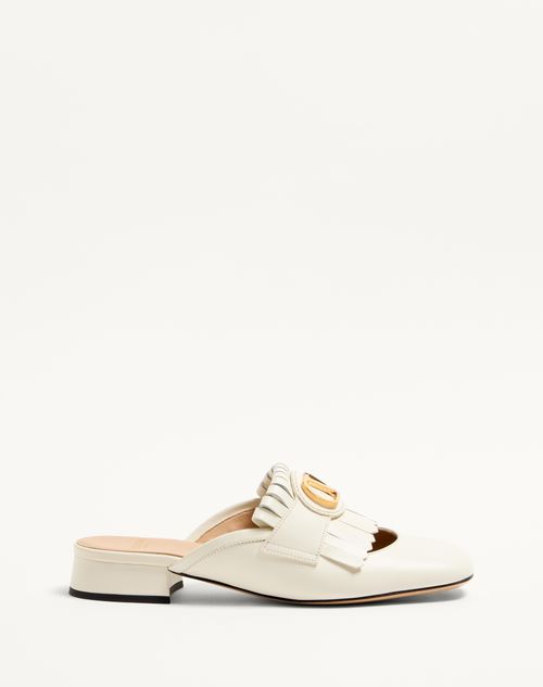Valentino Garavani - Vlogo Signature Calfskin Moccasin Mule With Fringes 25mm - Ivory - Woman - Woman Sale