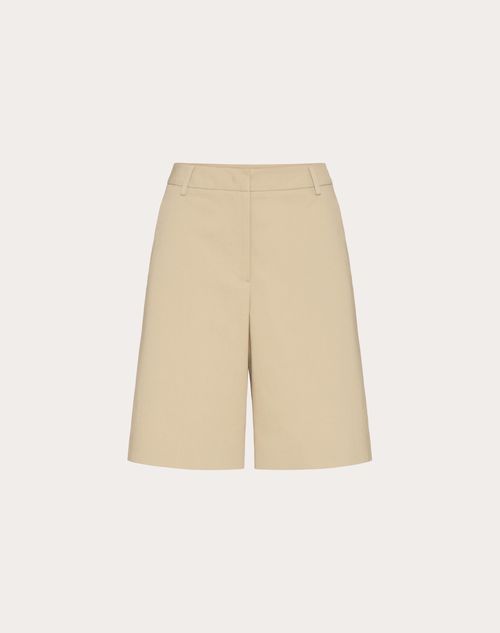 Valentino - Bermuda Shorts In Diagonal Cotton Linen - Cappuccino - Woman - Ready To Wear