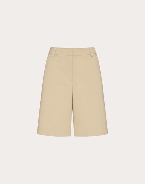 Valentino - Bermuda In Diagonal Cotton Linen - Cappuccino - Donna - Pantaloni E Shorts