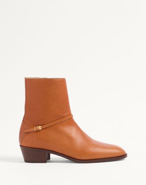 Valentino Garavani - Pat Ankle Boot In Kidskin - Brown - Man - New Arrivals