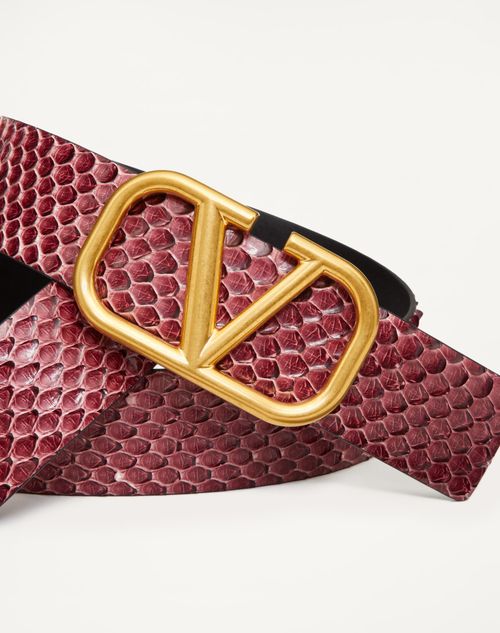 Valentino Garavani - Cinturón Vlogo Signature De Piel De Pitón Brillante De 40 mm - Cerise - Mujer - Cinturones