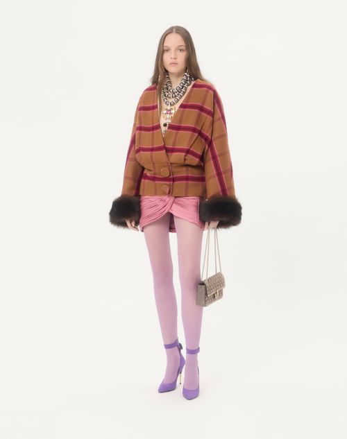 Valentino - Peacoat In Macro Finestra With Shearling - Biscuit/cherry Red - Woman - Jackets And Blazers