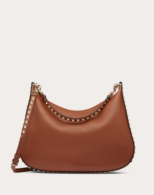 Valentino Garavani - Rockstud Hobo Bag In Grainy Calfskin - Saddle Brown - Woman - Shoulder Bags